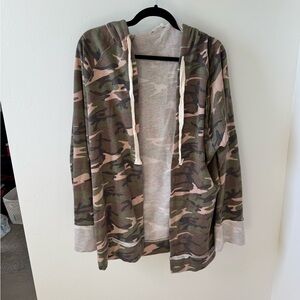 BiBi Camouflage Knit Jacket -Open Hooded Cardigan - Size Large